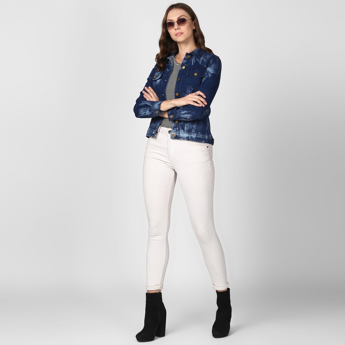 Women's Blue Denim Jacket with Washed effect