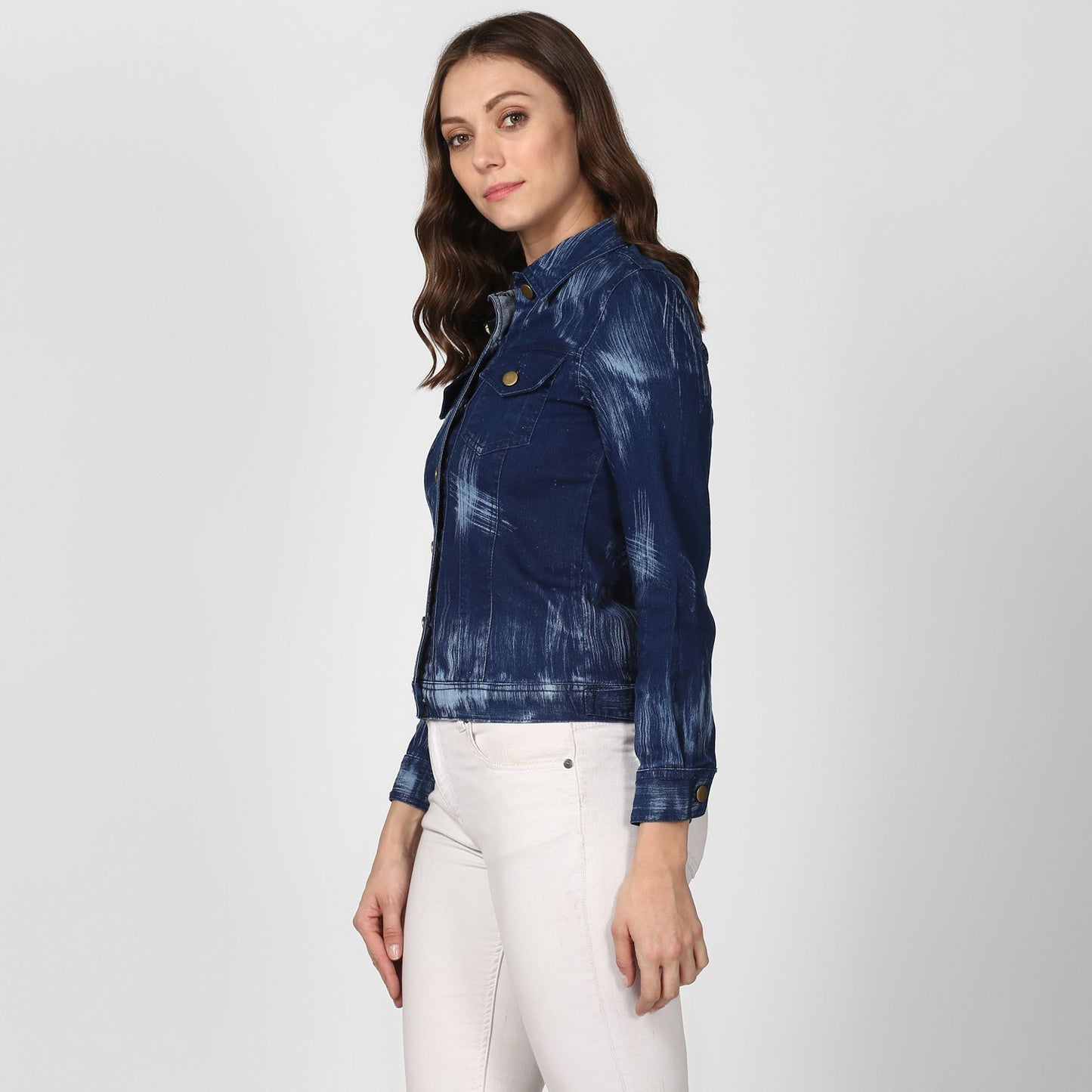 Women's Blue Denim Jacket with Washed effect
