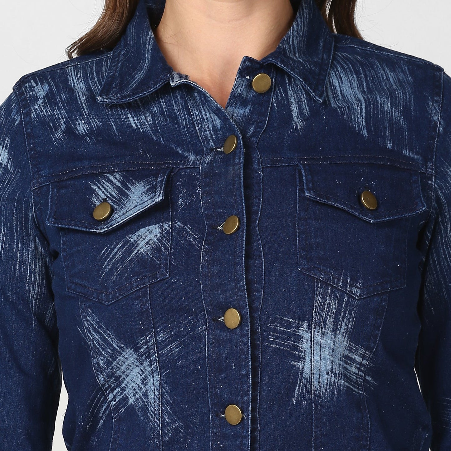 Women's Blue Denim Jacket with Washed effect