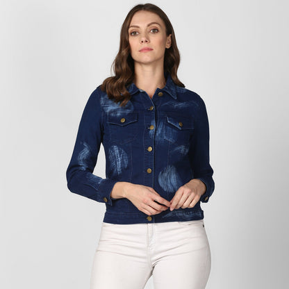 Women's Blue Denim Jacket with Washed effect