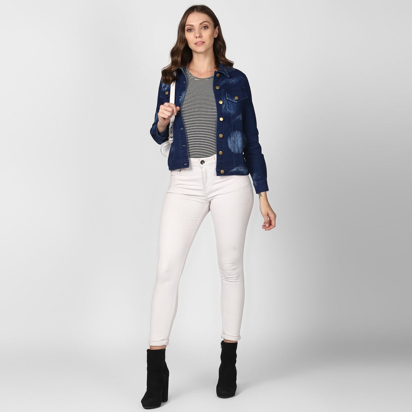 Women's Blue Denim Jacket with Washed effect