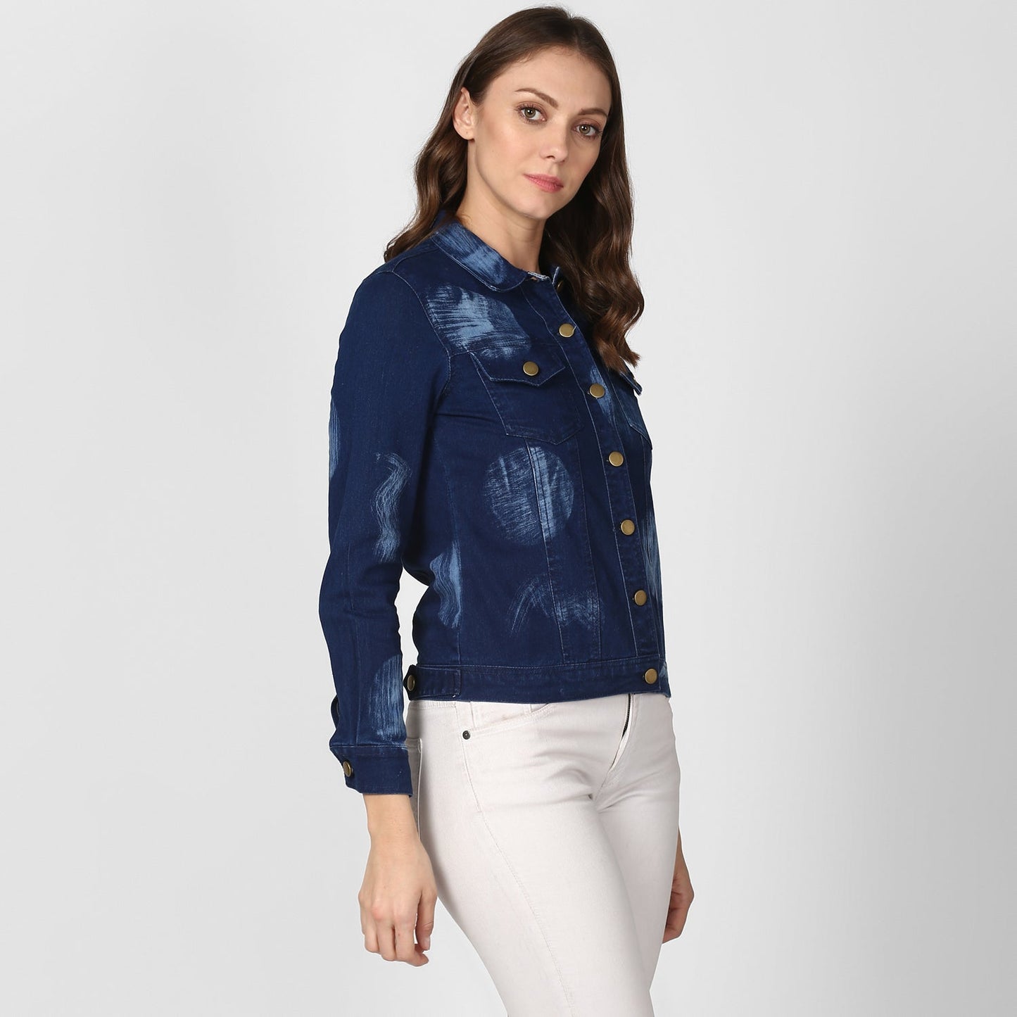 Women's Blue Denim Jacket with Washed effect