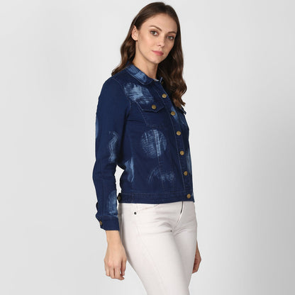 Women's Blue Denim Jacket with Washed effect