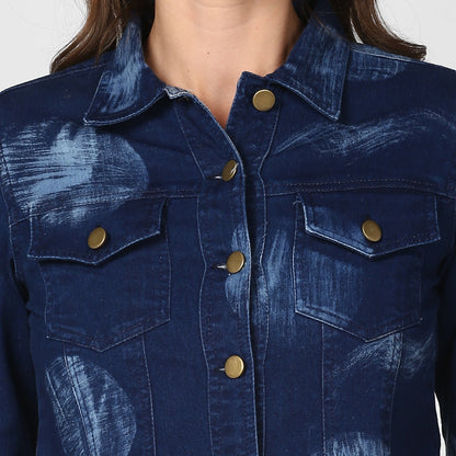 Women's Blue Denim Jacket with Washed effect