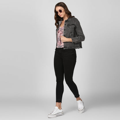 Women's Black Denim Distressed Jacket