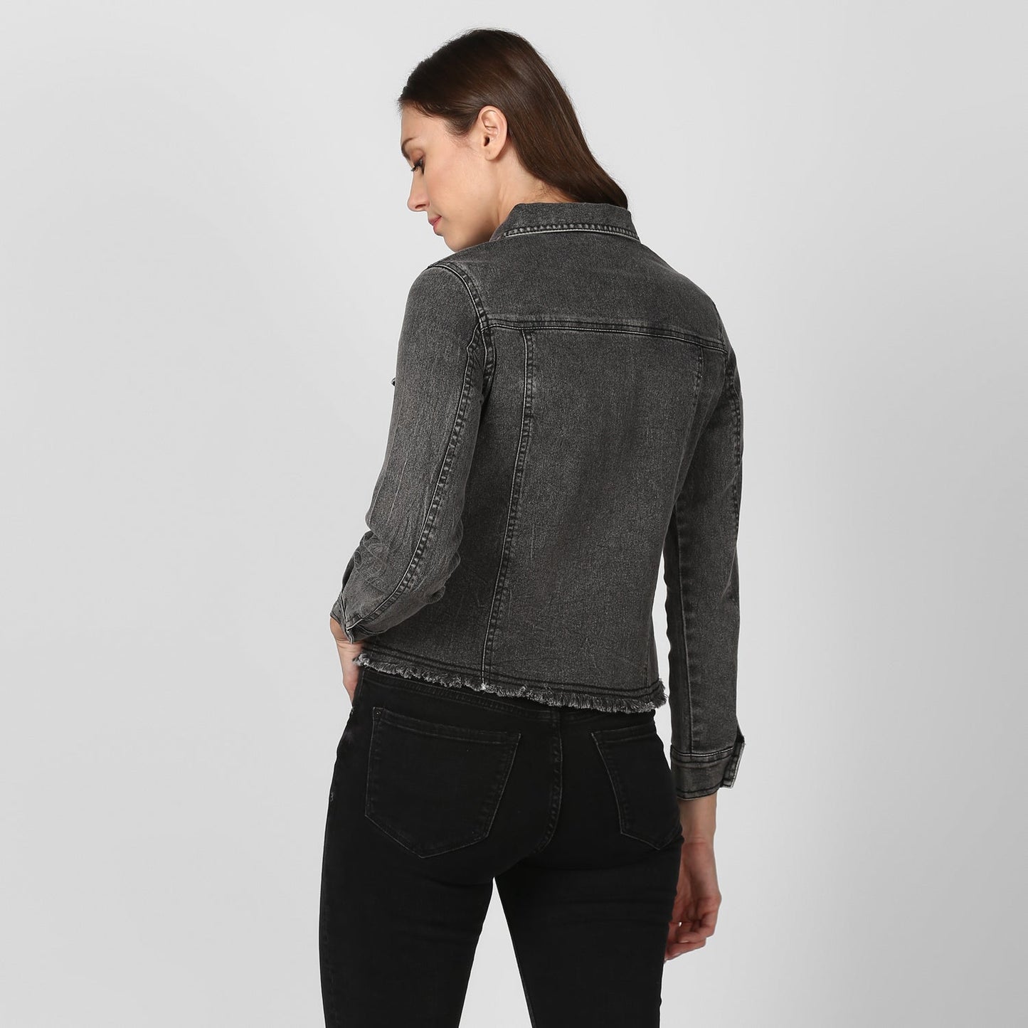 Women's Black Denim Distressed Jacket