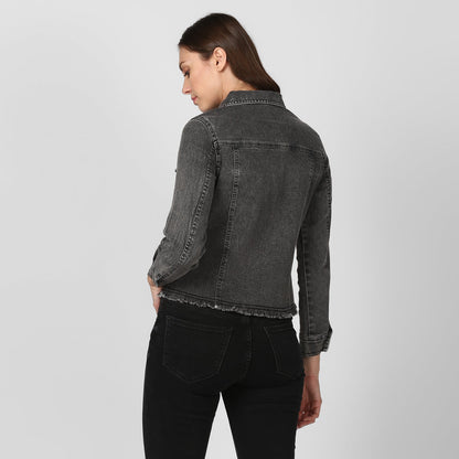 Women's Black Denim Distressed Jacket