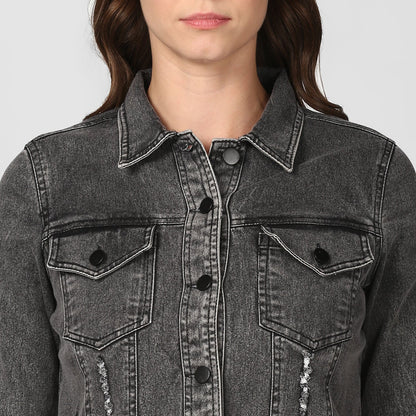 Women's Black Denim Distressed Jacket