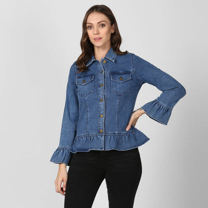 Women's Blue Denim Peplum Style Jacket