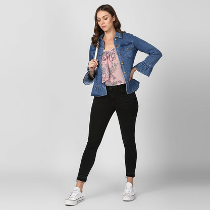 Women's Blue Denim Peplum Style Jacket