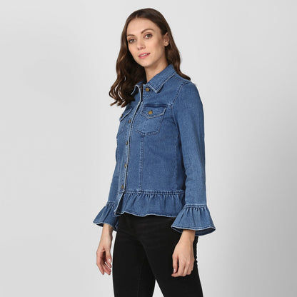 Women's Blue Denim Peplum Style Jacket