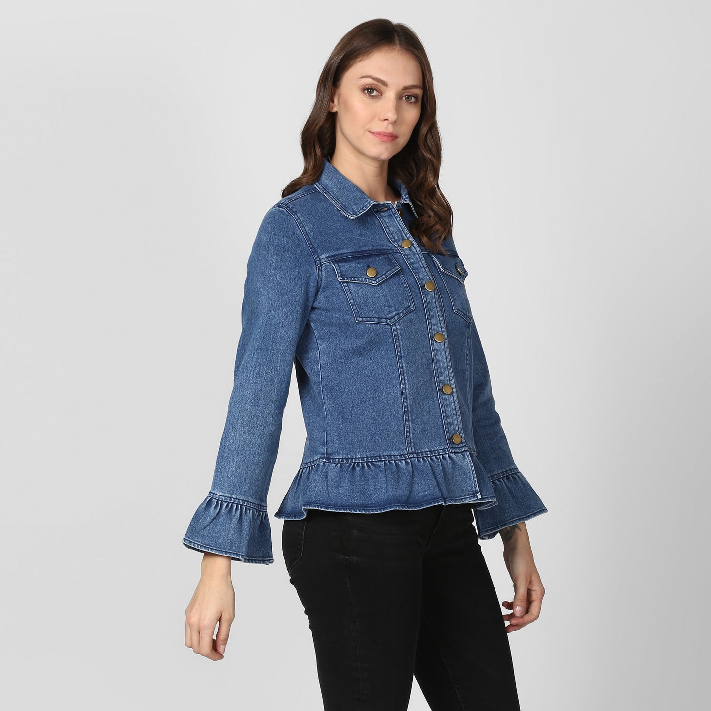 Women's Blue Denim Peplum Style Jacket