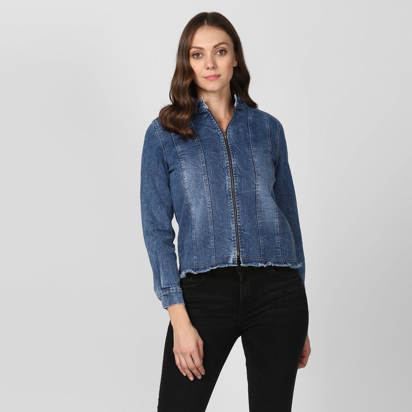 Women's Blue Denim Jacket with Zip