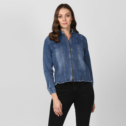 Women's Blue Denim Jacket with Zip