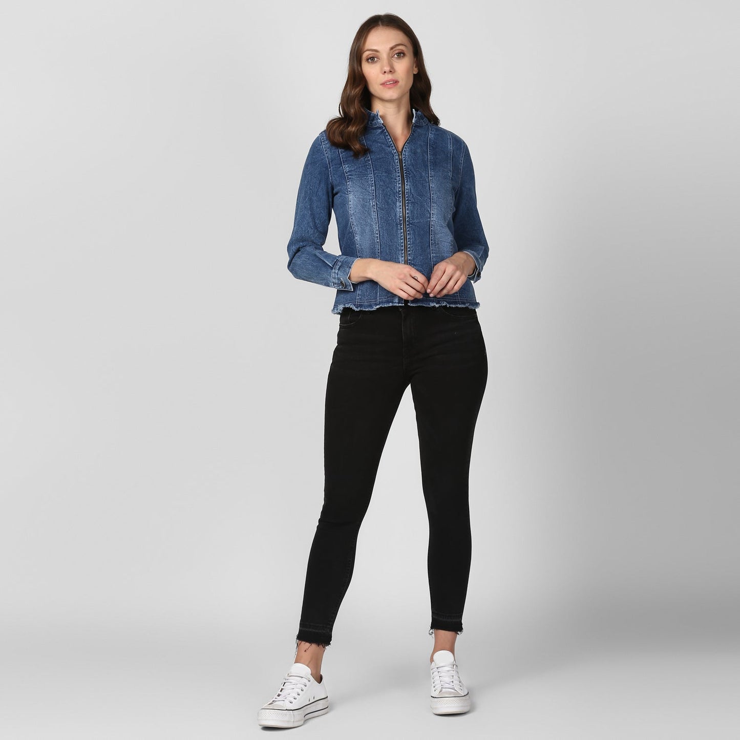 Women's Blue Denim Jacket with Zip
