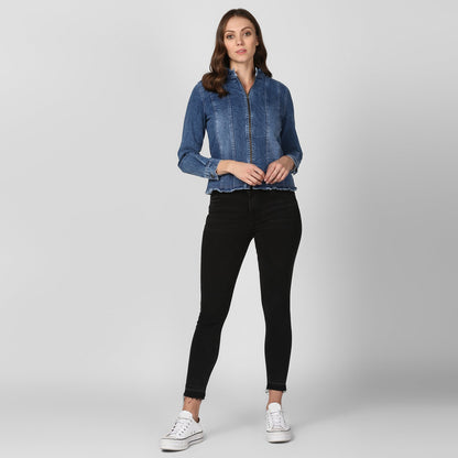 Women's Blue Denim Jacket with Zip