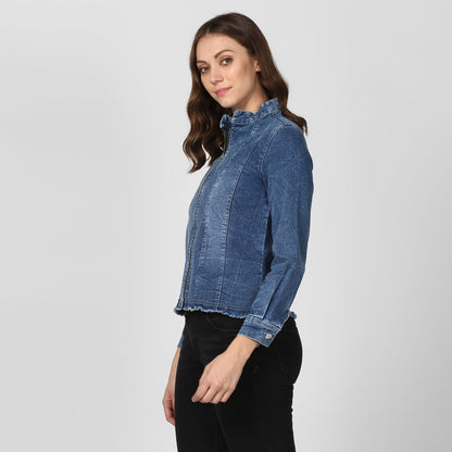 Women's Blue Denim Jacket with Zip