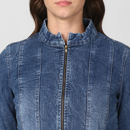 Women's Blue Denim Jacket with Zip