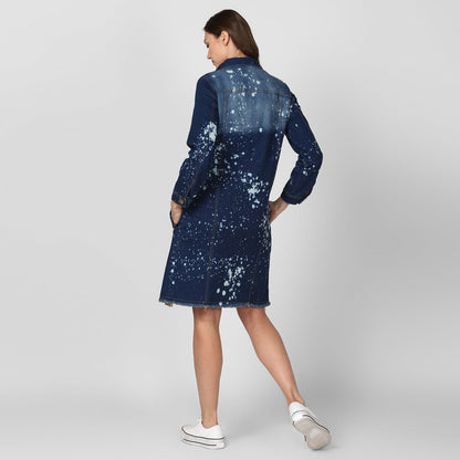 Women's Long Overcoat Style Denim Jacket with Splash effect