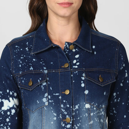Women's Long Overcoat Style Denim Jacket with Splash effect