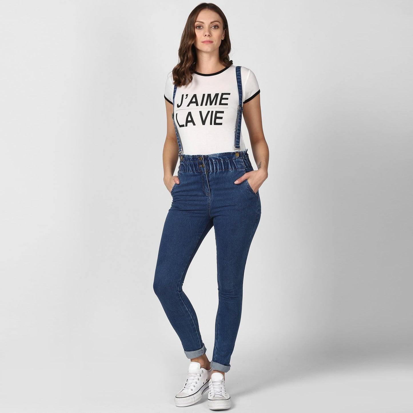 Women's Denim Pants with Pinafore straps