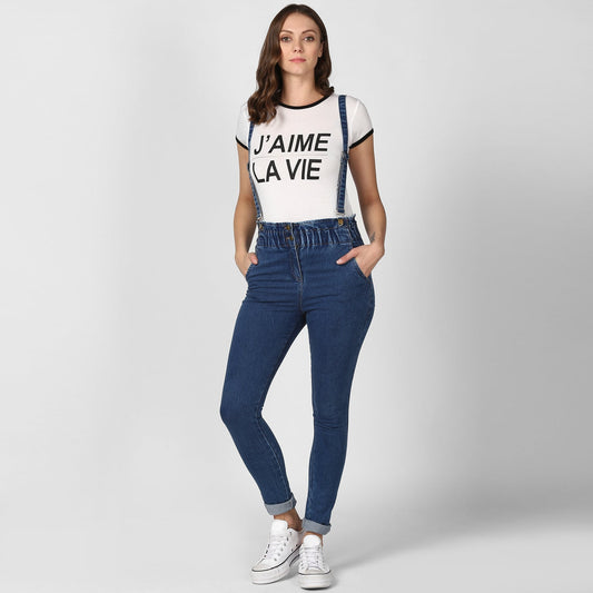 Women's Denim Pants with Pinafore straps