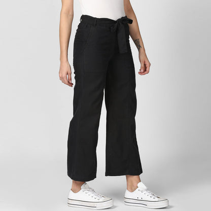 Women's Black Denim Trousers with belt