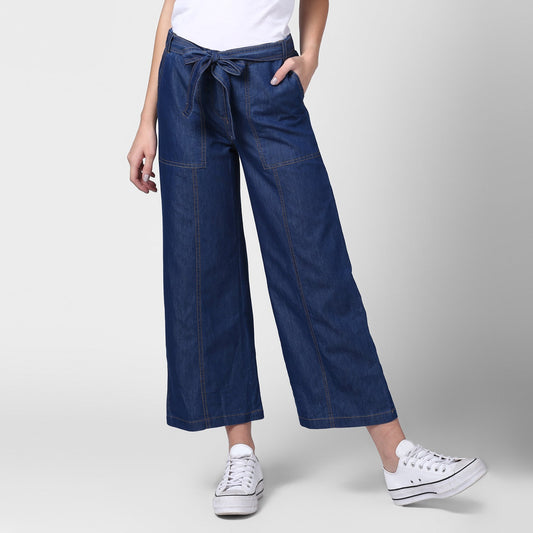Women's Blue Denim Trousers with belt