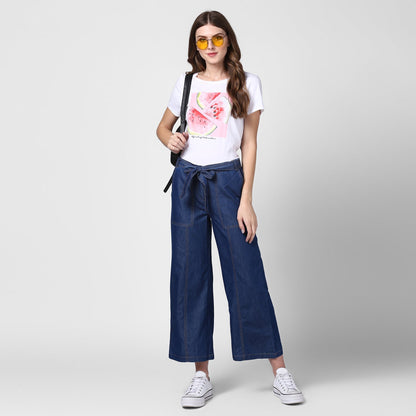 Women's Blue Denim Trousers with belt