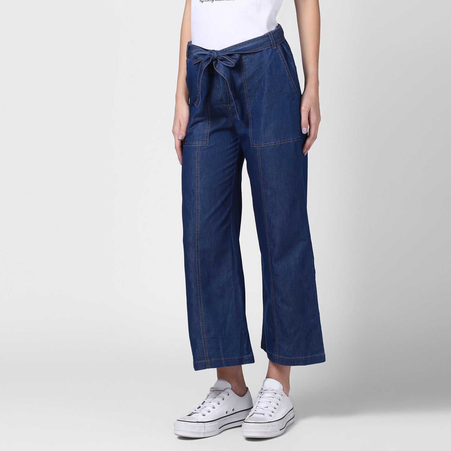 Women's Blue Denim Trousers with belt
