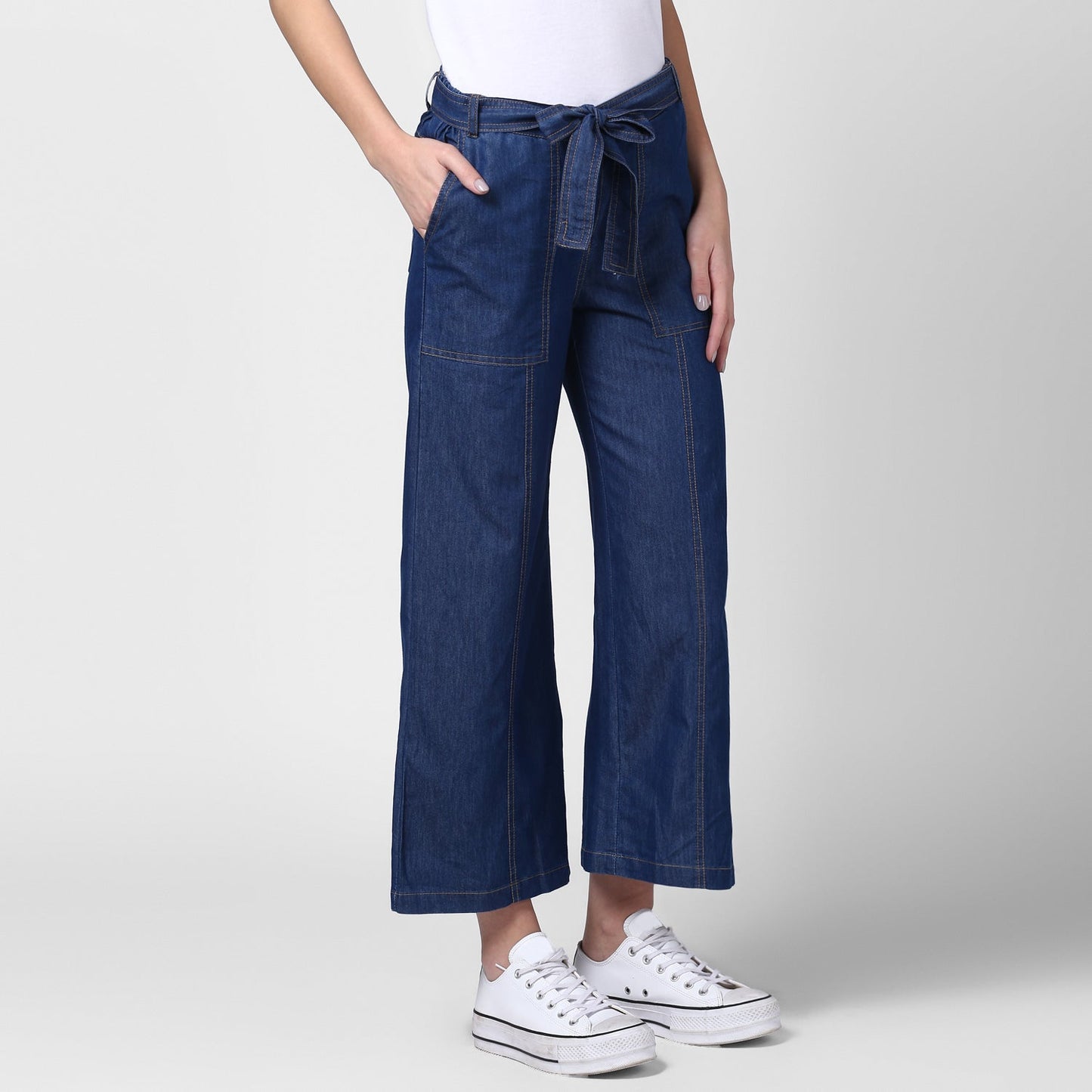 Women's Blue Denim Trousers with belt