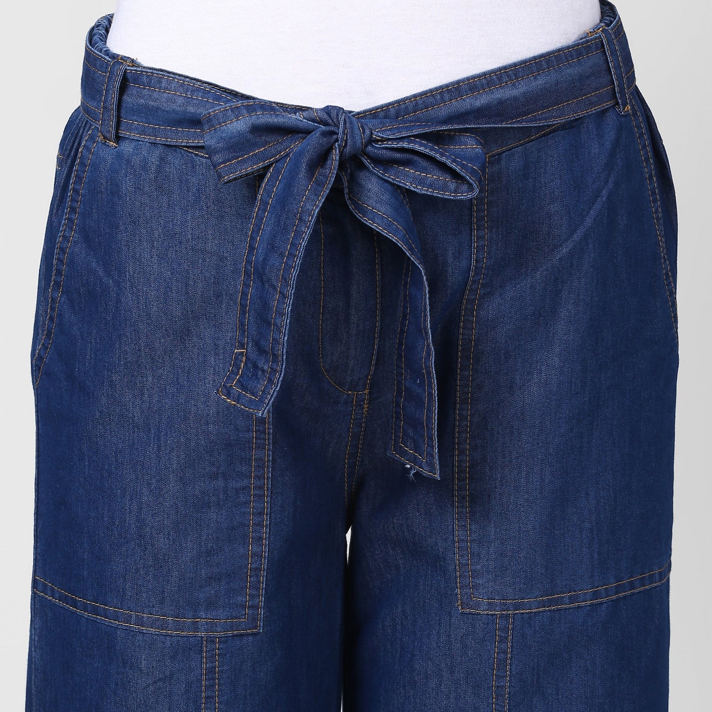 Women's Blue Denim Trousers with belt