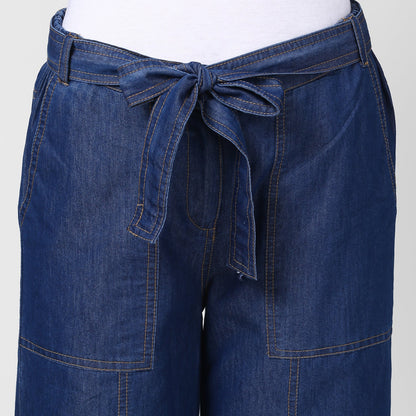 Women's Blue Denim Trousers with belt