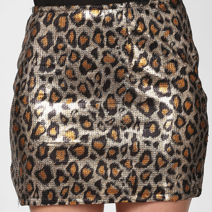 Women's Animal Print Sequin Mini Skirt