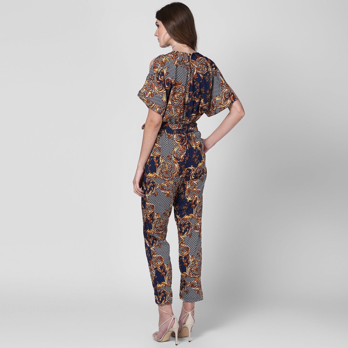 Women's Polyester Printed Jumpsuit with Cold shoulder