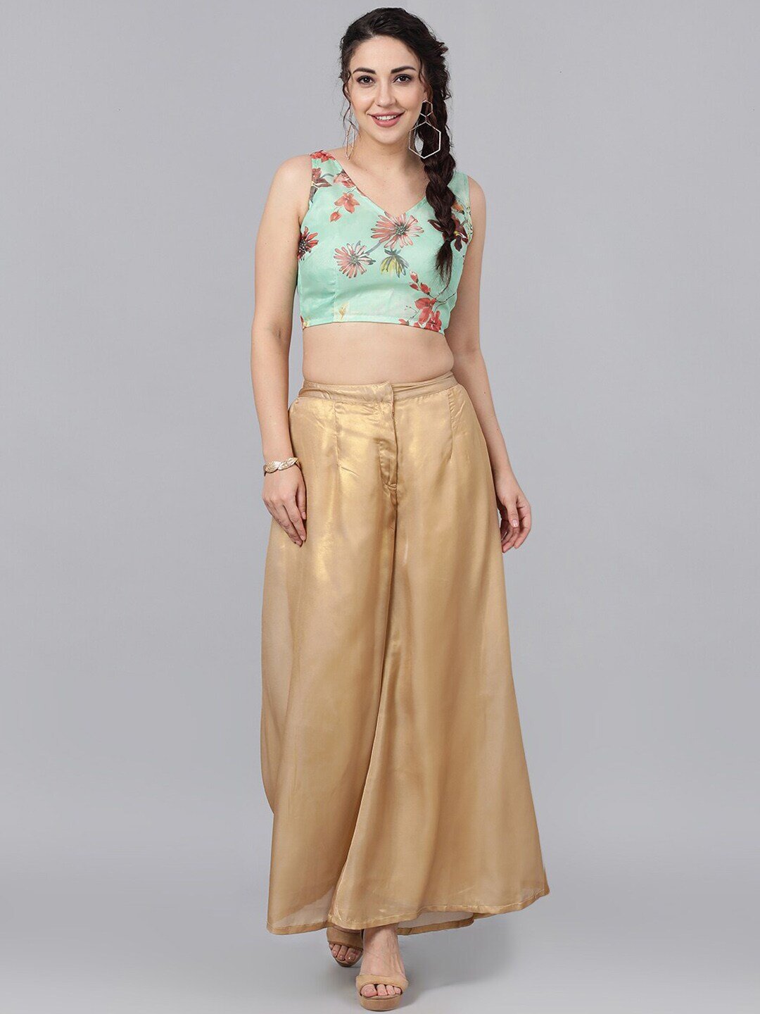 Women's  Gold-Toned Solid Flared Palazzos