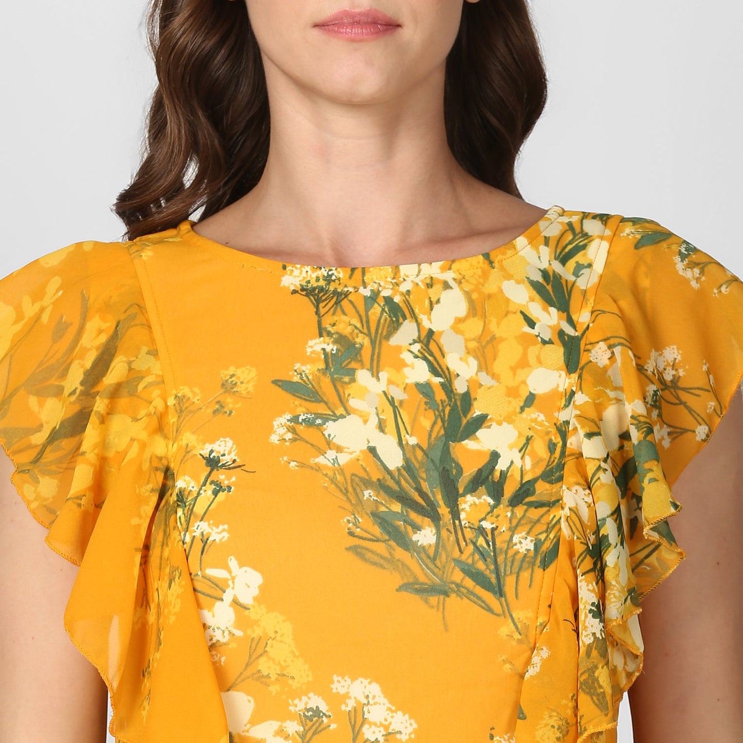 Women's Yellow Printed Maxi Dress with Lining