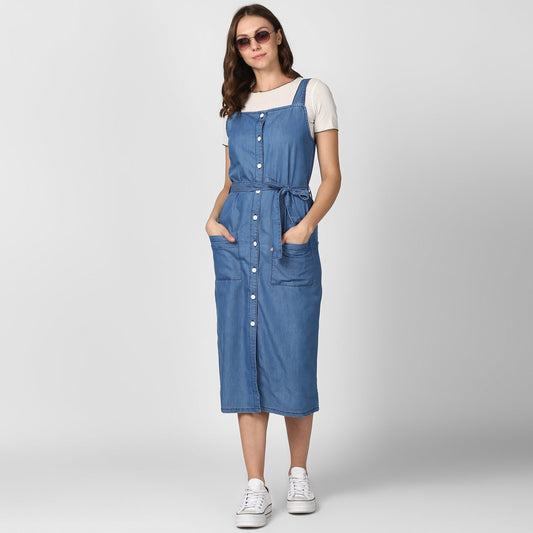 Women's Light Blue Denim Dress with Straps (inner not included)