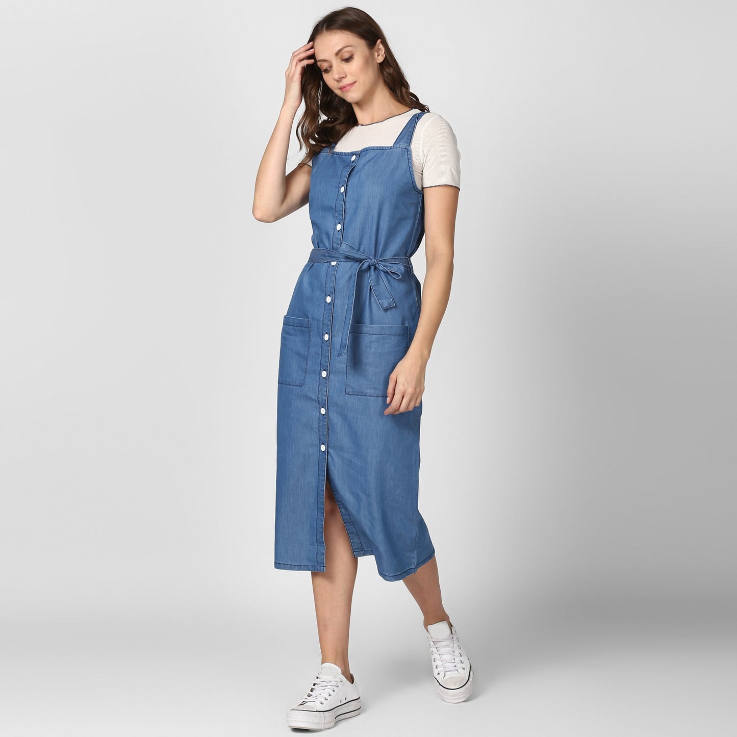 Women's Light Blue Denim Dress with Straps (inner not included)