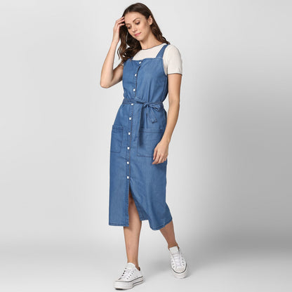 Women's Light Blue Denim Dress with Straps (inner not included)