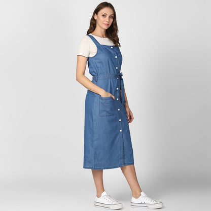 Women's Light Blue Denim Dress with Straps (inner not included)