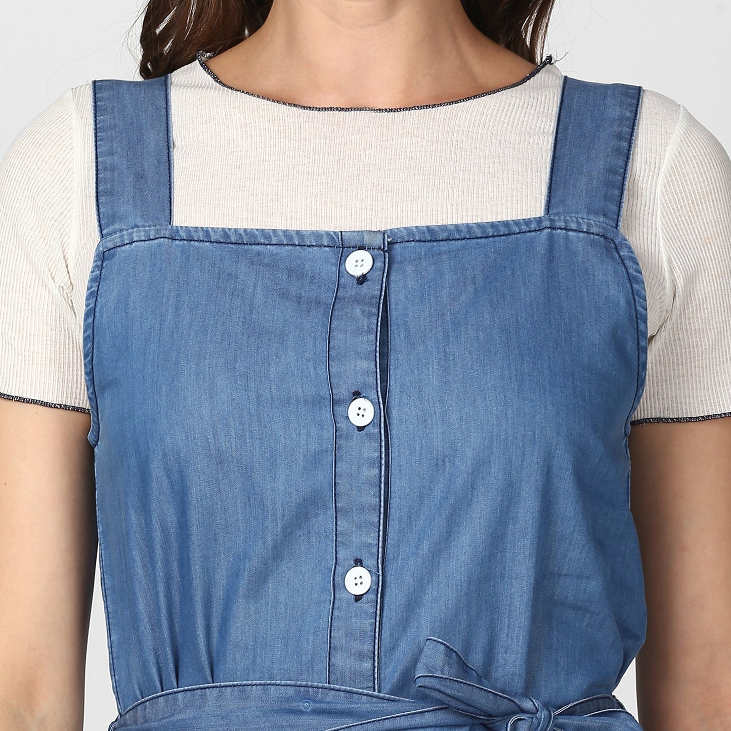 Women's Light Blue Denim Dress with Straps (inner not included)