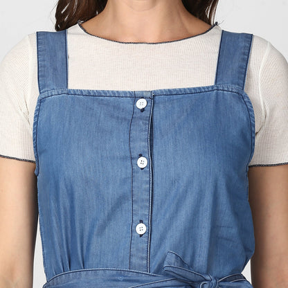 Women's Light Blue Denim Dress with Straps (inner not included)