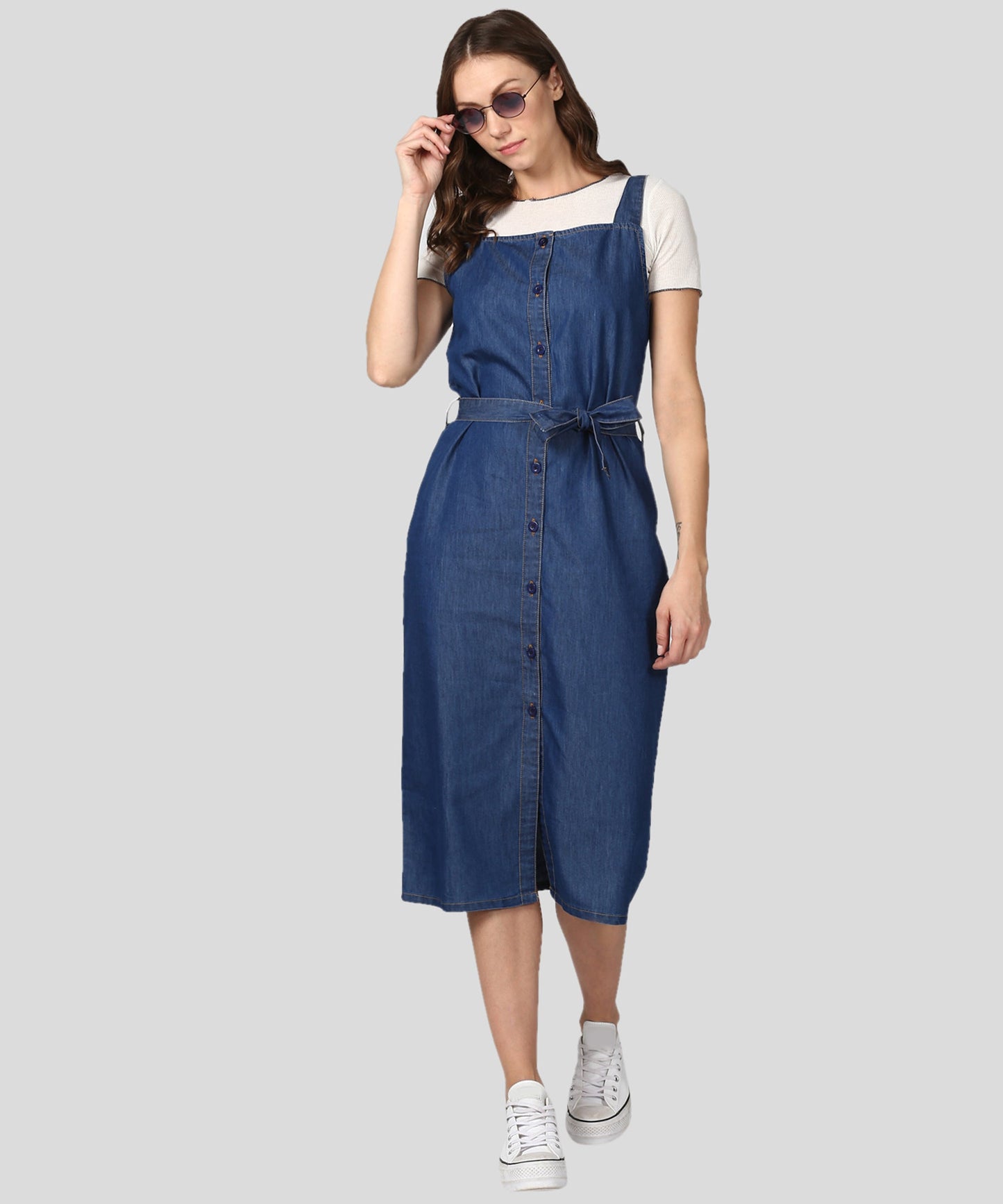 Women's Navy Blue Denim Dress with Straps (inner not included)