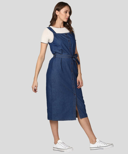 Women's Navy Blue Denim Dress with Straps (inner not included)