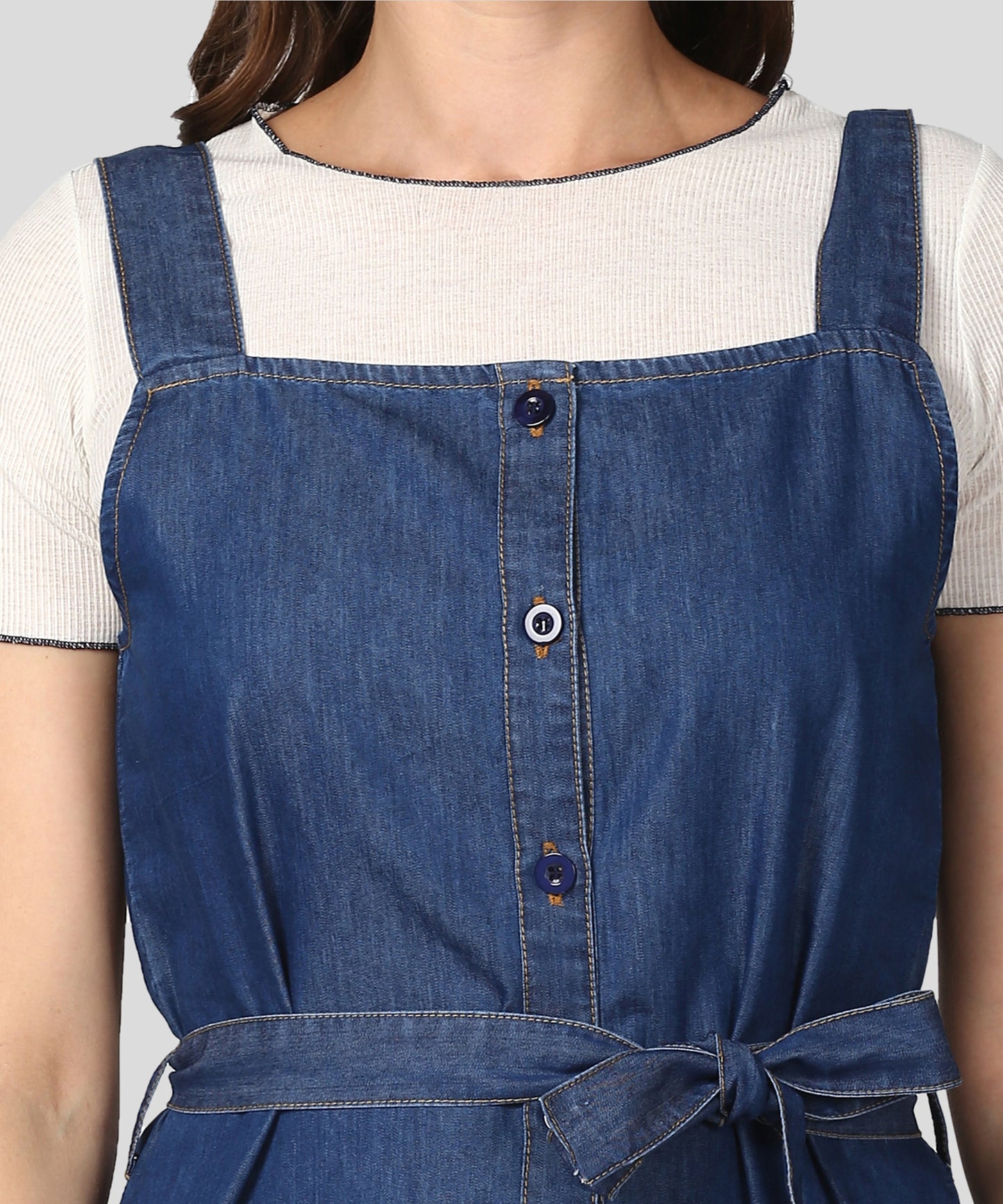 Women's Navy Blue Denim Dress with Straps (inner not included)
