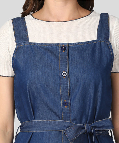 Women's Navy Blue Denim Dress with Straps (inner not included)