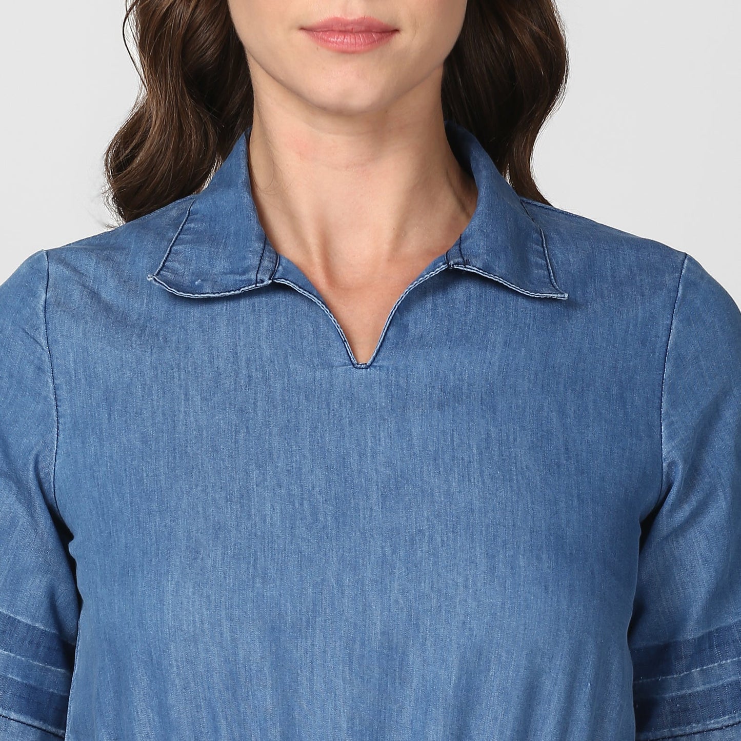 Women's Blue Denim Dress with Smocked waistline
