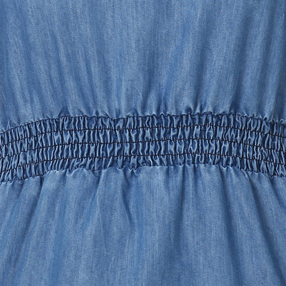 Women's Blue Denim Dress with Smocked waistline