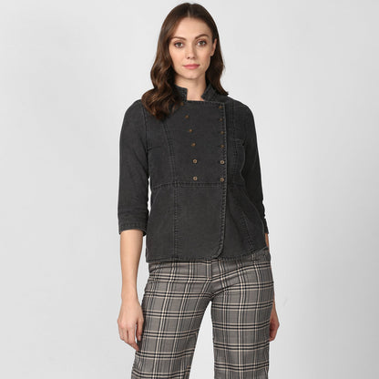 Women's Black Denim Double Breast style Top
